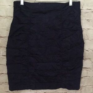 Nanette Lepore Pencil Suave Skirt Ruched High Waist Indigo Blue Pinstripe 6 NEW